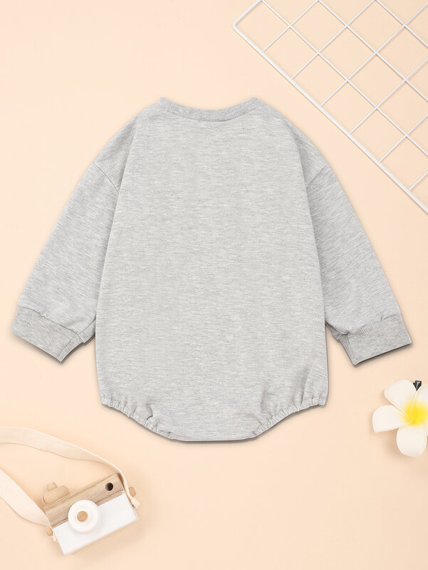 Spring Autumn Baby Bodysuit Grey Round Neck Long Sleeve Toddler Boy Girl Jumpsuit Sweatshirt Casual Simple Infant Onesie