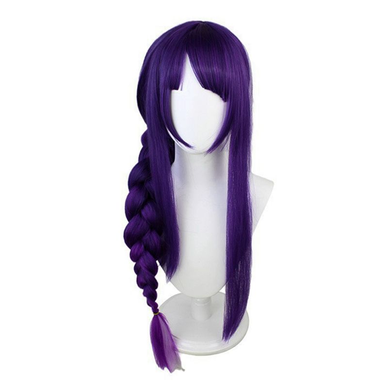Genshin-Perruque générale violette Raiden, perruque tressée, perruque de cuir chevelu simulée, perruque cancers pour cosplay, fête d'Halloween