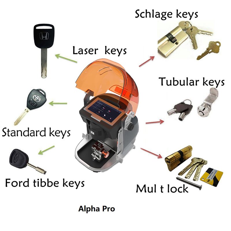 Машина для резки ключей KuKai Alpha Pro для автомобильных лазерных ключей, трубчатый инструмент для слесаря ключей от Ford Tibbe Schlage