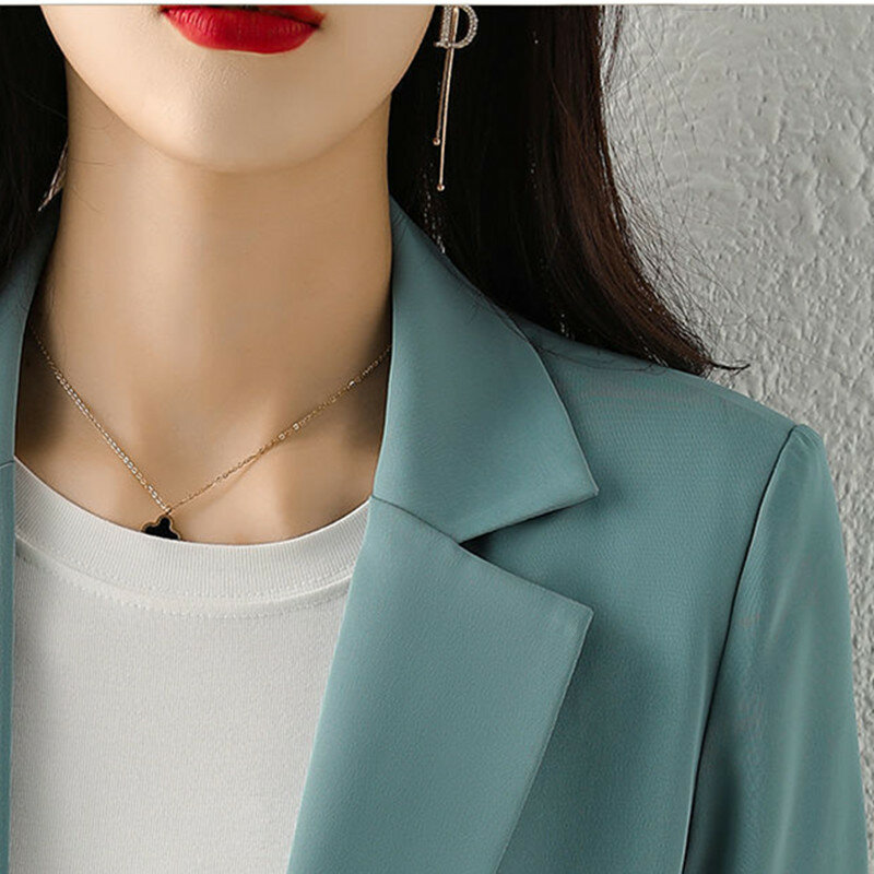 Dames Chique Eenvoudige Gekerfde Hals Blazer Negen Kwart Mouw Jassen Dames Mode Jassen Dames Koreaanse Kantoorkleding Herfst