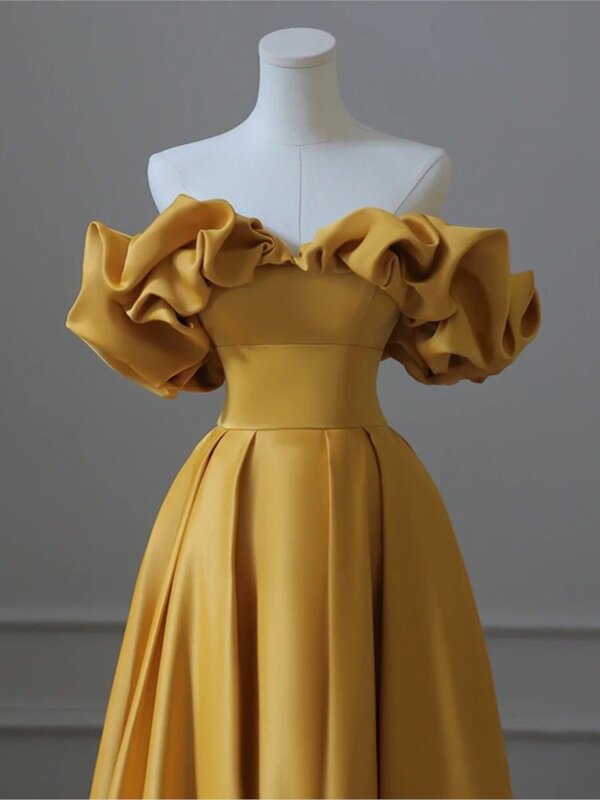 Желтое вечернее платье с открытыми плечами, новое темпераментное платье Люкс, нишевое искусство, осмотр для осмотра