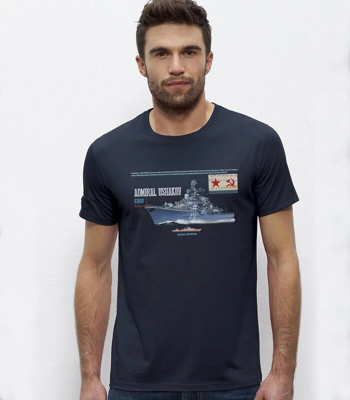 Russischer Zerstörer Admiral Ushakov Männer T-Shirt Kurzarm lässig 100% Baumwolle O-Ausschnitt Sommer hemden