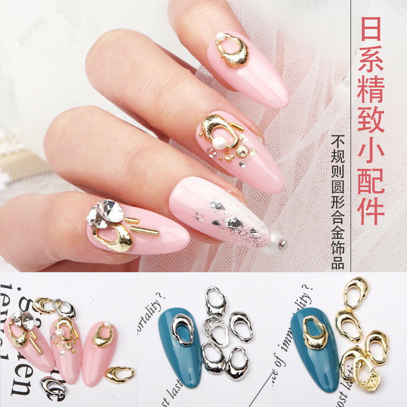 10Pcs Irregular Metal Nail Art Charms Jewelry Alloy Japanese New Baroque Flat Bottom Oval Gold And Silver Nail Accessories