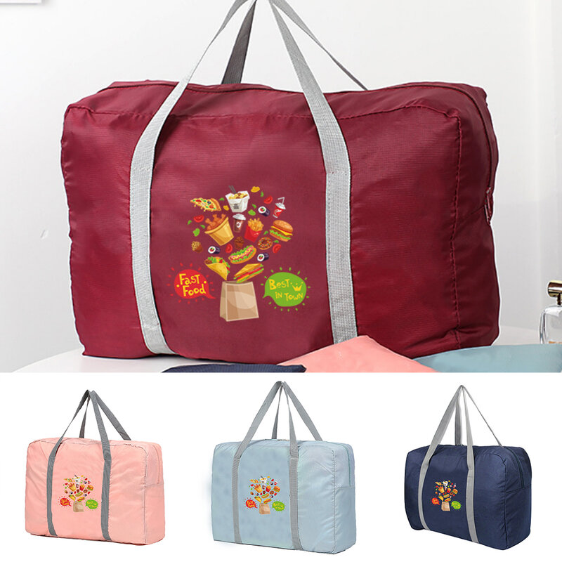 Grande capacidade de viagem sacos de roupas dos homens organizar saco de viagem sacos de armazenamento das mulheres bolsa de bagagem melhor impressão de alimentos rápidos