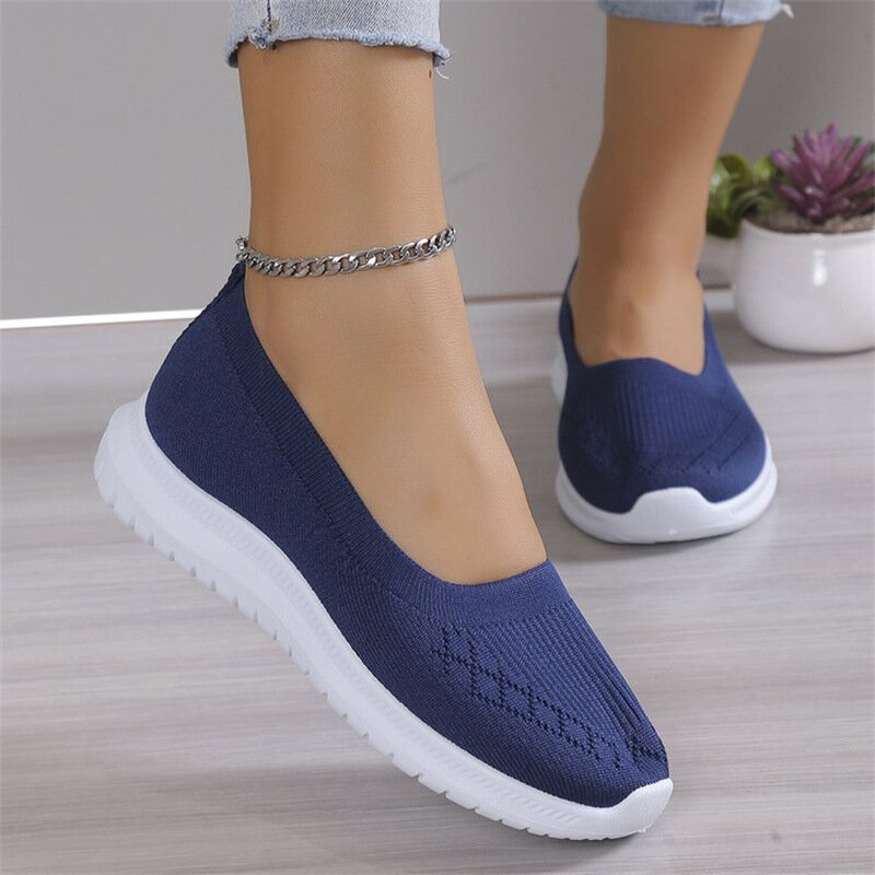 Women's Shoes 2024 Mesh Knitted Women Vulcanize Shoes Breathable Women Casual Shoes Flat Heel Slip-on Ladies Sneakers