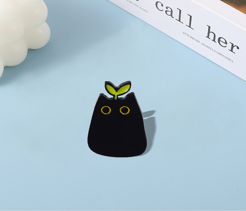 Broche de esmalte de Metal con forma de gato negro de dibujos animados, Pin de insignia de Animal creativo, joyería de moda, estilo punk, regalo para niños