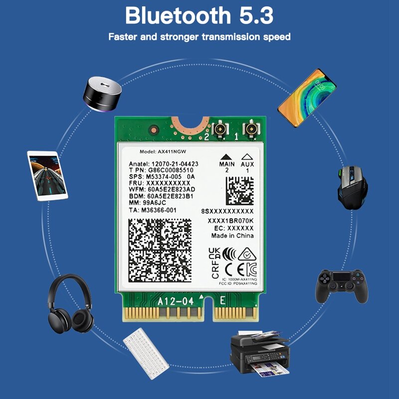 Per AX411 scheda Wifi Wifi 6E Cnvio2 Bluetooth 5.3 adattatore di rete Tri-Band 5374Mbps per Laptop/PC Win10/11-64Bit