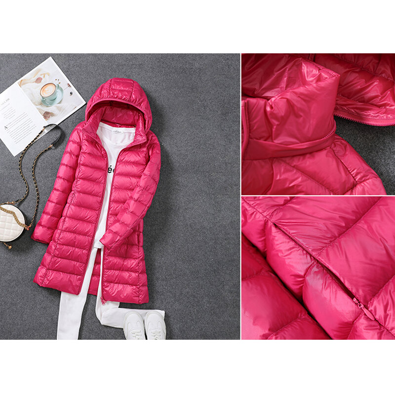 Jaket Puffer portabel wanita, jaket Windbreaker Parka bertudung hangat ultra ringan bebek musim gugur dan dingin untuk perempuan
