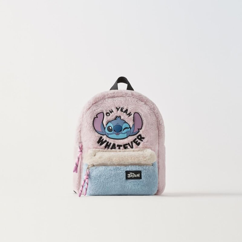 Disney new backpack kindergarten schoolbag children's bag for boys and  girls Stitch plush color-block backpack