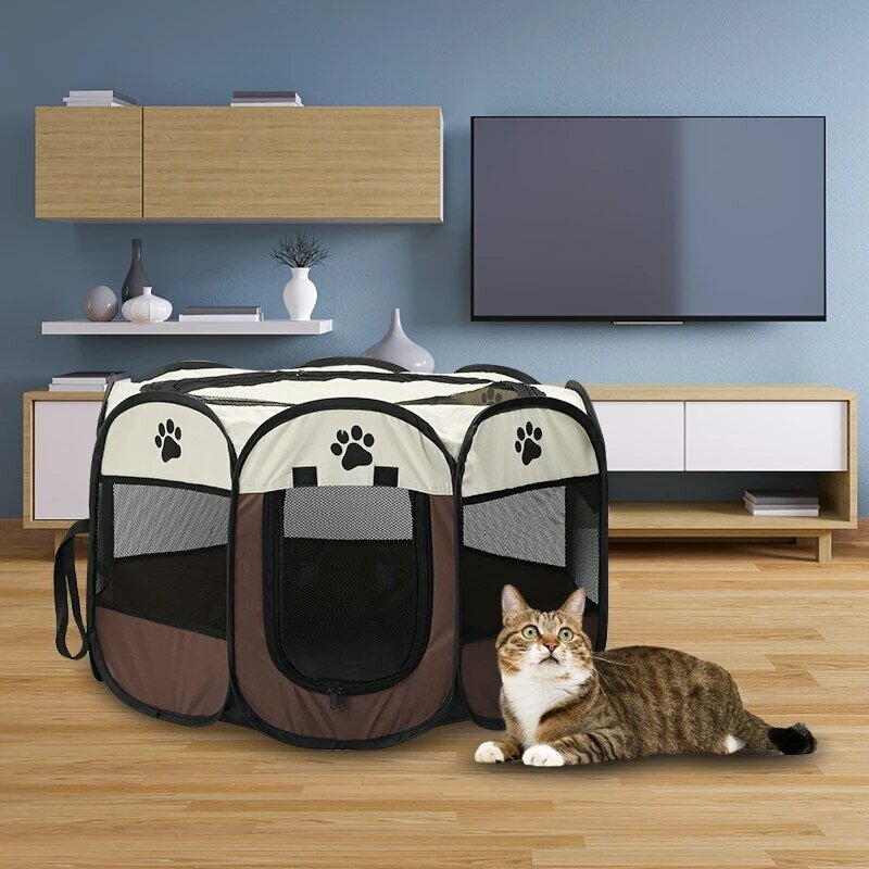 Tente pliable portable pour animaux de compagnie, chenil octogonal, clôture, abri pour chiot, facile à utiliser, utilisation en plein air, grandes cages pour chiens et chats
