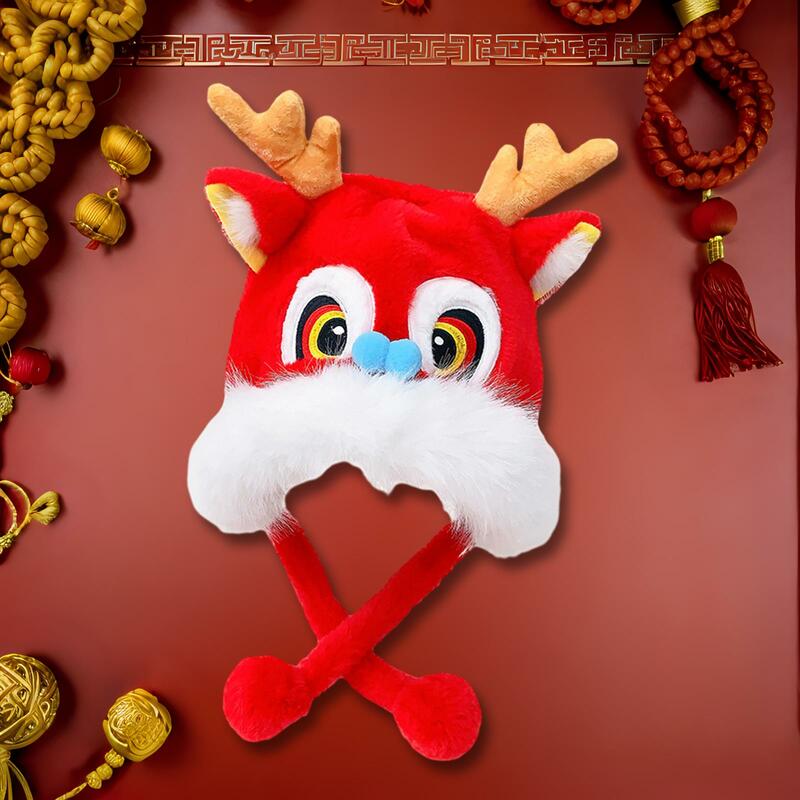 Sombrero de invierno de Animal de felpa para niñas, lindo dragón chino, Damas, Año Nuevo