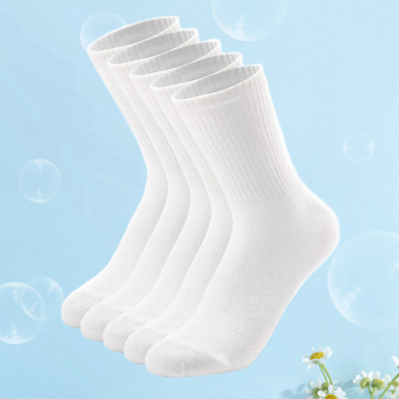 Soxks-Calcetines de algodón suave y transpirable para hombre, medias informales de tubo medio en blanco y negro, 5 pares, novedad de 2024