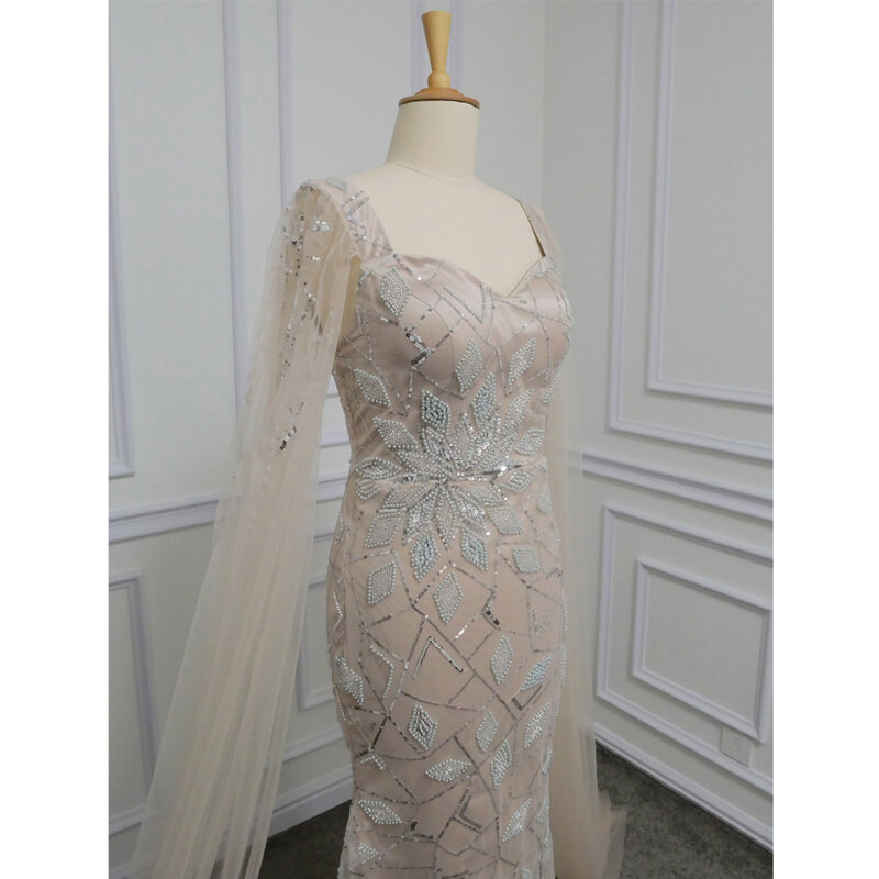 Женское вечернее платье-русалка, платье цвета шампанского с отделкой бисером, 2023