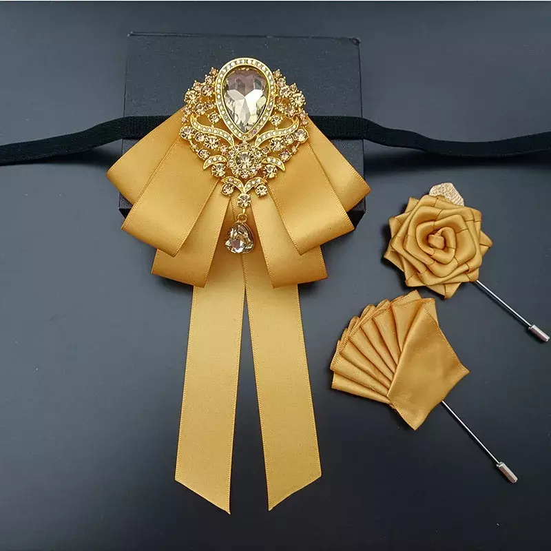 Bros dasi kupu-kupu pernikahan pria Aksesori kemeja setelan wanita korsase bunga kerah berlian imitasi mewah set 3 buah perhiasan buatan tangan