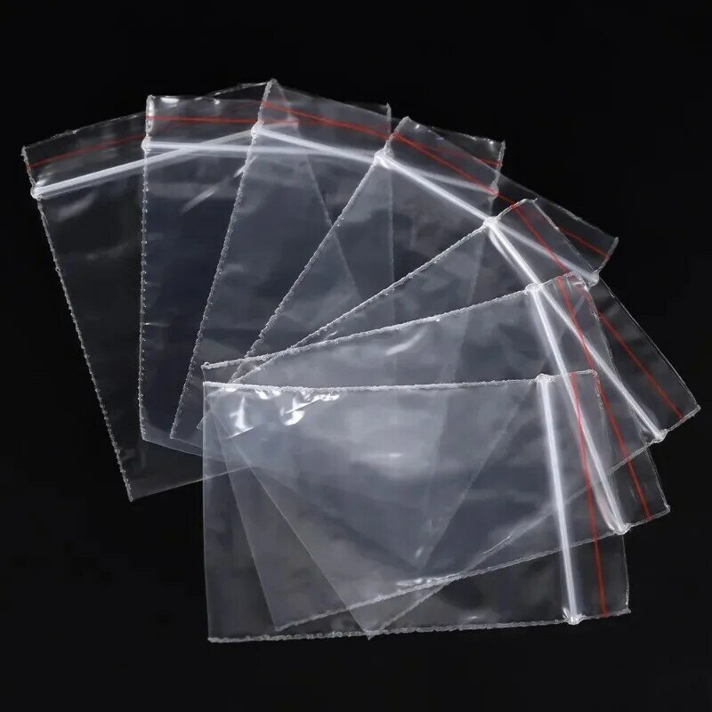 Sacos De Plástico Self-Selagem Transparente, Reutilizável Jóias Embalagem Bolsa, Preservação De Alimentos, Saco De Armazenamento, Zip, Reclosable, 100Pcs, Set