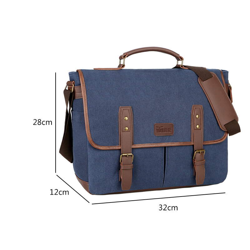 Fashion Women Vintage Briefcases Canvas 14 inch Laptop Bags Portable Messenger Bag for Men Business Briefcase Shoulder Bag