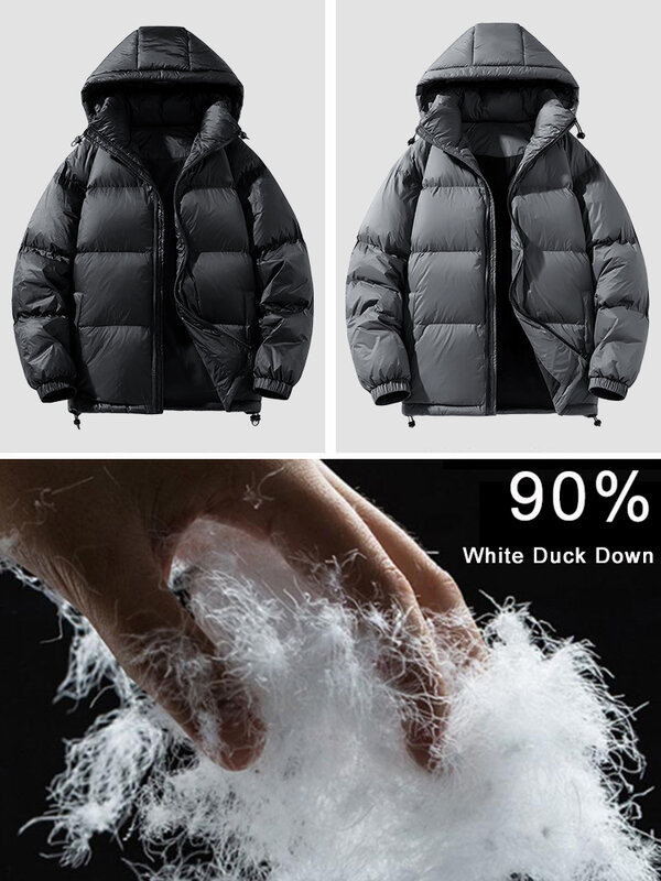 Jaket Down musim dingin baru 2023 mode Korea pria jaket hangat empuk bulu angsa putih mantel mengembang termal