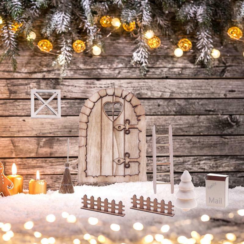 بيت الدمية زينة عيد الميلاد ، قزم مصغرة ، الأبواب الخشبية ، دمية صغيرة ، اكسسوارات الديكور ، 17 قطعة