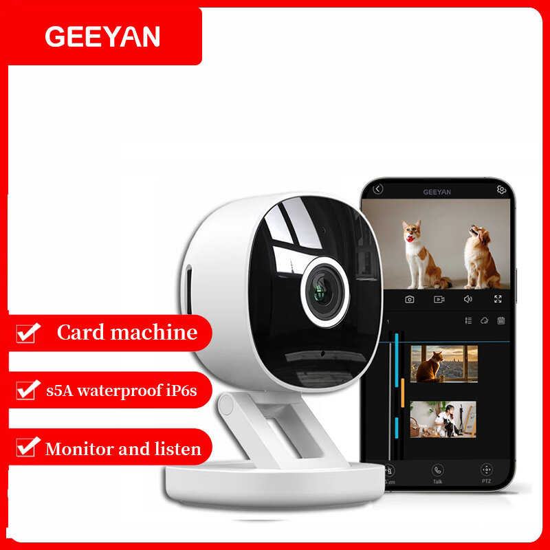 GEEYAN-Câmera de Segurança Interna, Pan e Tilt, HomeKit Secure Video, Áudio Bidirecional, Visão Noturna, Rastreamento de Pessoas, E1