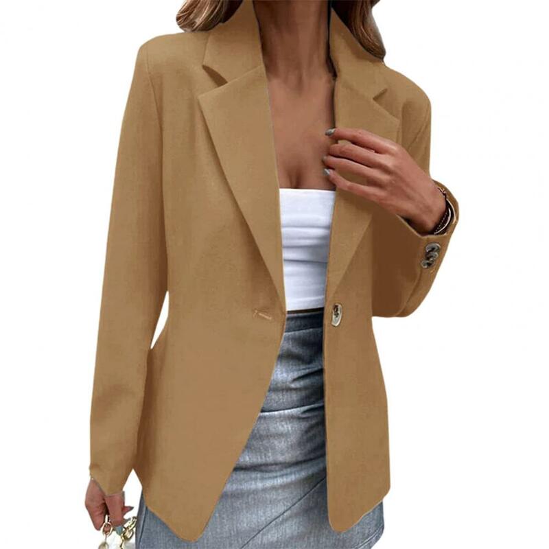 Casaco slim fit manga comprida com pescoço entalhado para mulheres, terno elegante, casaco casual, ideal para roupas de negócios, primavera e outono