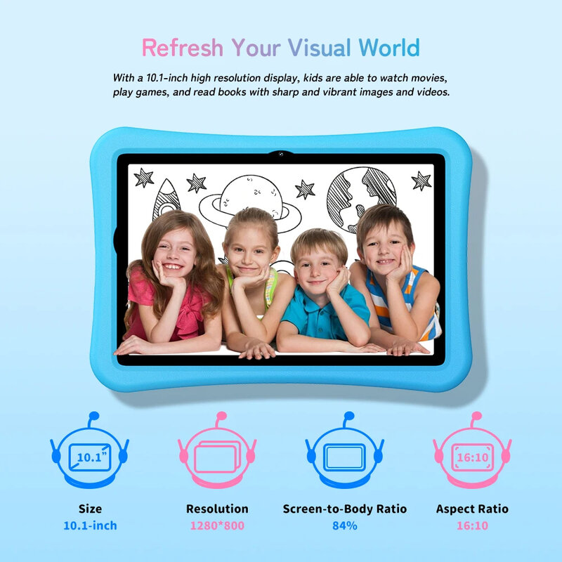 UMIDIGI G1 Tablet cerdas anak-anak, tablet cerdas Android 13 Quad Core 10.1 inci, baterai 4GB 64GB WIFI6 60Hz 6000mAh untuk belajar