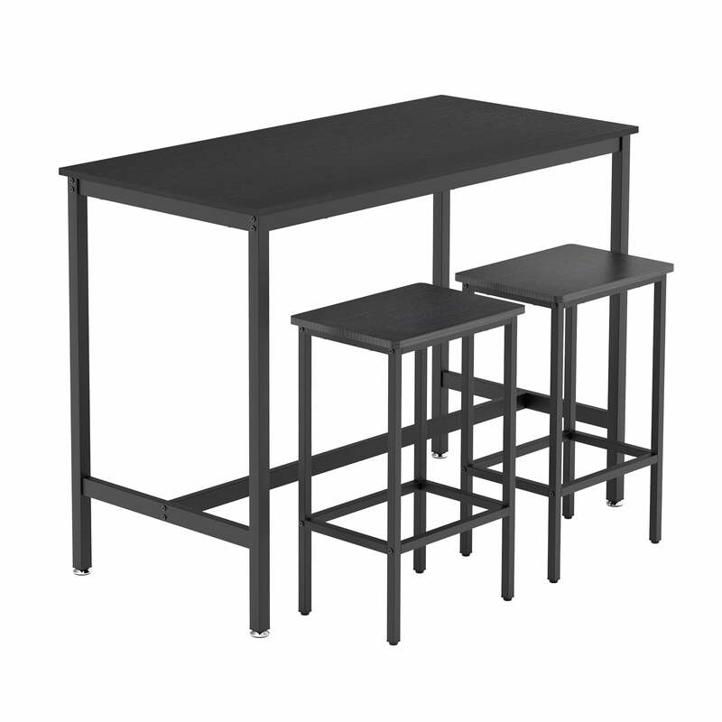 ชุดโต๊ะบาร์3ชิ้นและเก้าอี้2ตัวชุดโต๊ะทานอาหารสูงเคาน์เตอร์ชุดโต๊ะผับพร้อมเก้าอี้2ตัวสีดำ