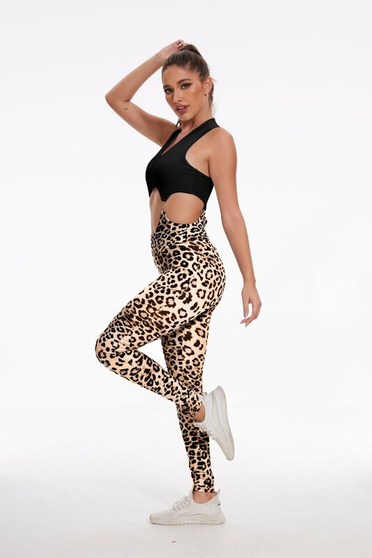 Body deportivo con estampado de leopardo para mujer, pantalones de Yoga con realce de cadera, color rojo, 2024