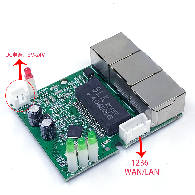 Mini Pcba 4 Poorten Networkmini Ethernet Switch Module 10/100Mbps 5V 12V 15V 18V 24V