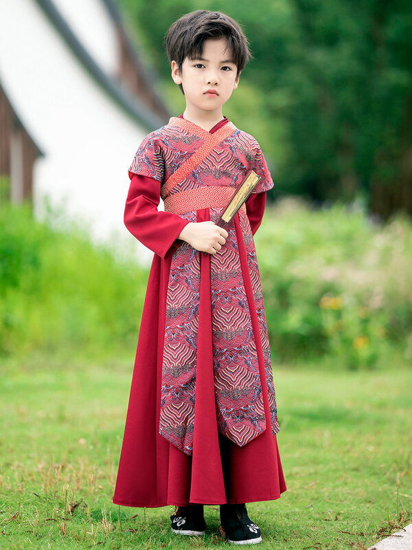 고대 중국 원피스 한푸 어린이 전통 자수 드레스, 소년 소녀 무술 코스프레 코스튬 기모노 학생 유니폼