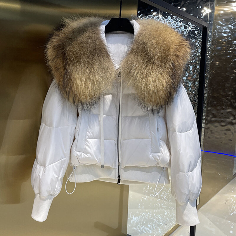 2023 Winter Warm Light Luxury All-match Big Fur Collar Loose Women's Long-Sleeved Bread Korean Version Down Jack New Fashion