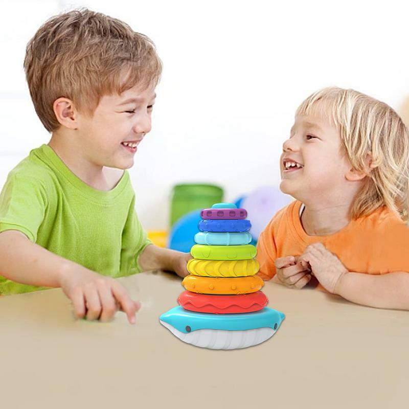 Mainan cincin susun warna-warni Menara cincin 7 cincin susun lingkaran bayi pendidikan anak usia dini cincin Puzzle mainan Montessori