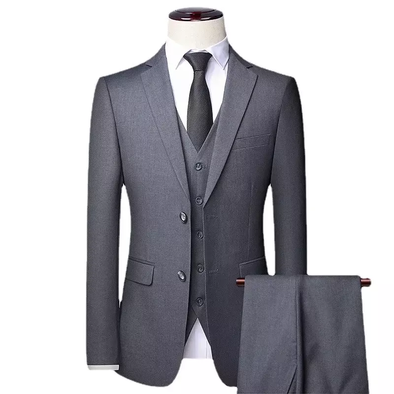 Men Simple Business Elegant Fashion Job Interview Gentleman Suit Slim 3-piece Suit