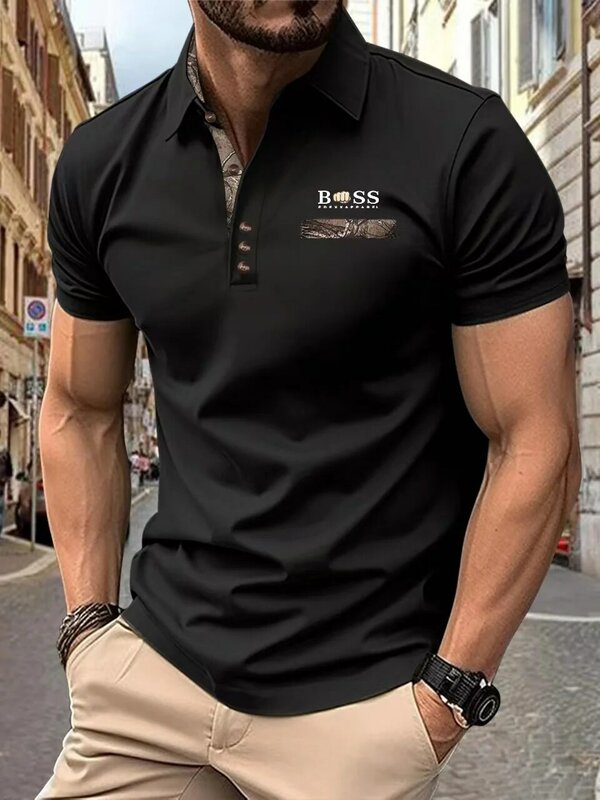 High quality spring and autumn men's short sleeved Polo shirt, fashionable and casual sports round neck, fitness and breathable