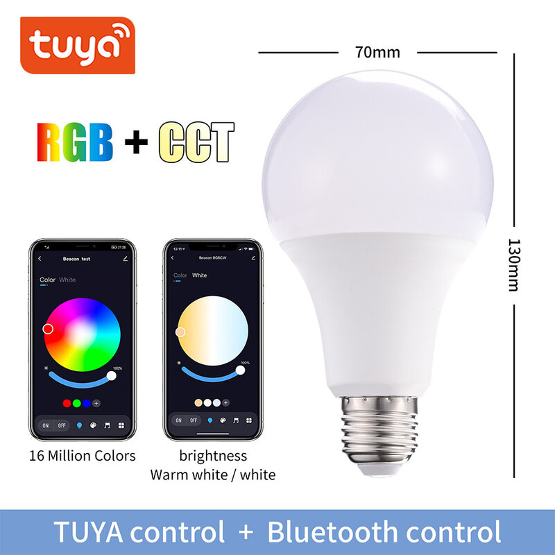 Tuya żarówka LED E27 B22 20W inteligentna lampa zmienia kolor RGB + CW + WW z przyciemnianą siatką Bluetooth do dekoracji domu