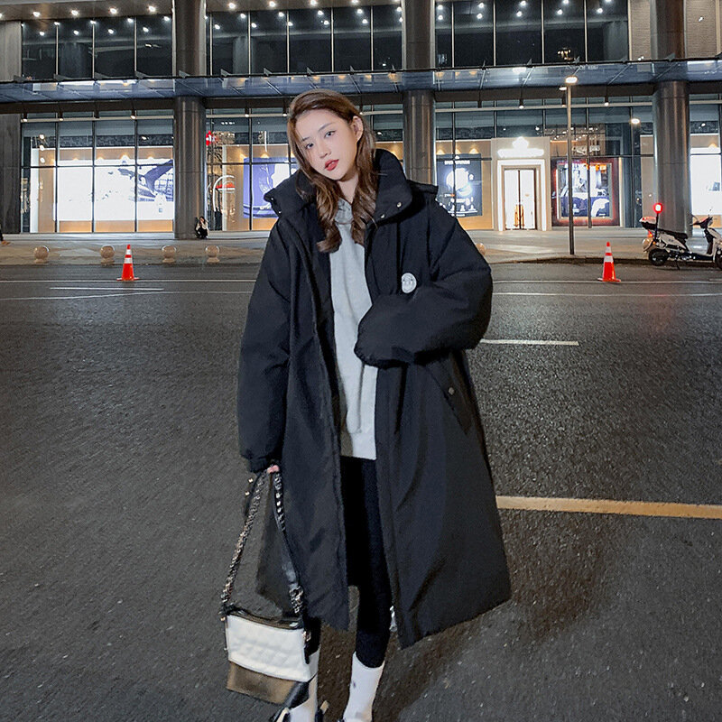 Пуховик с хлопковой подкладкой для женщин, новинка 2023, Женское зимнее Свободное пальто средней длины до колена в Корейском стиле