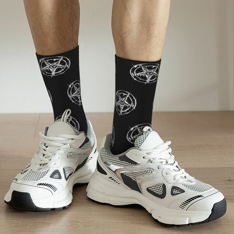 Baphomet-Calcetines deportivos con pentagrama de cabra satánica, medias de tubo medio de poliéster, transpirables, Unisex