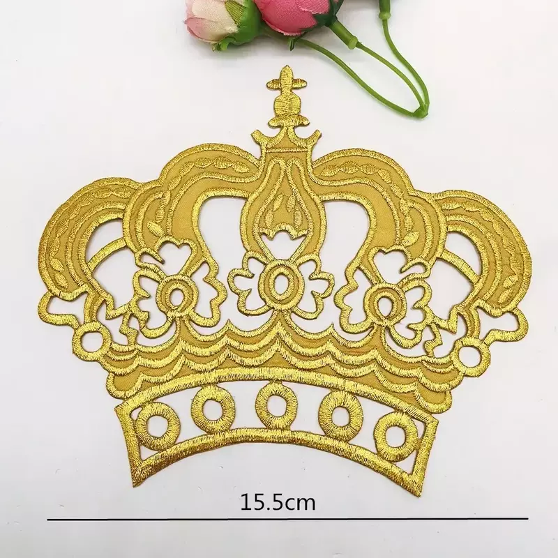 Iron On Patches Gold Royal Crown Budges Flower Embroidered Patches Diy Garment Appliques Costume Cosplay