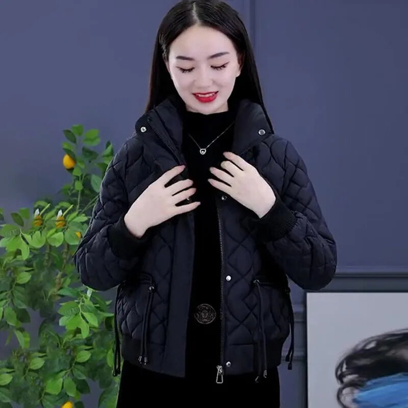 Chaqueta de plumón de algodón para mujer, abrigo holgado con cuello de pie, cálido, a la moda, versión coreana, novedad de 2024