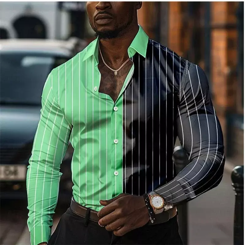 Baju motif 3D pria, baju lengan panjang Leppe santai bisnis musim panas dan gugur 2024 XS-6XL