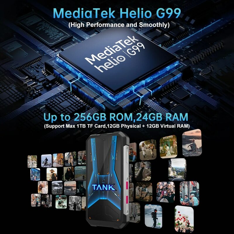 Прочный мини-телефон с экраном 8849 дюйма на баке Android 13, Восьмиядерный процессор Helio G99, 24 ГБ 4,3 ГБ, камеры 256 МП, 5800 мач, IP68
