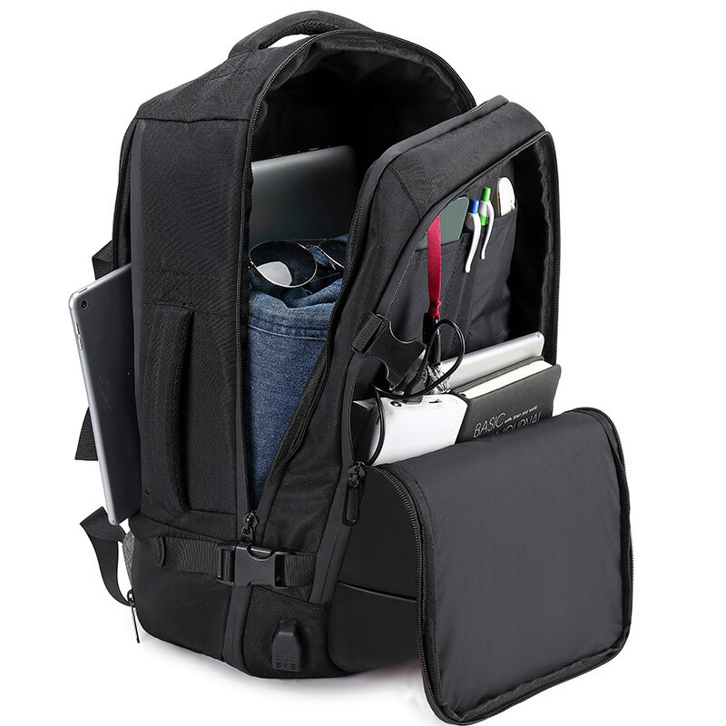 Sac à dos d'affaires étanche de grande capacité pour hommes, sac de voyage pour ordinateur portable 15.6 ", sacs de sport en plein air, compartiment à chaussures, port USB