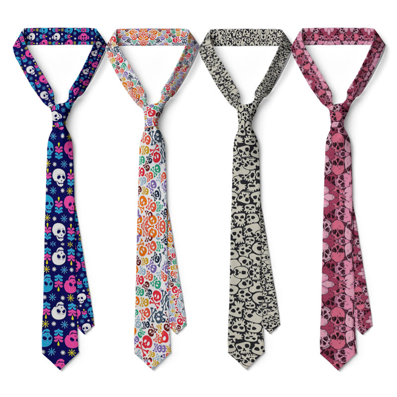 Gravatas impressas caveira para homens, gravata de pescoço groomsmen, gravata casual, acessórios para casamento, nova moda, 8cm de largura
