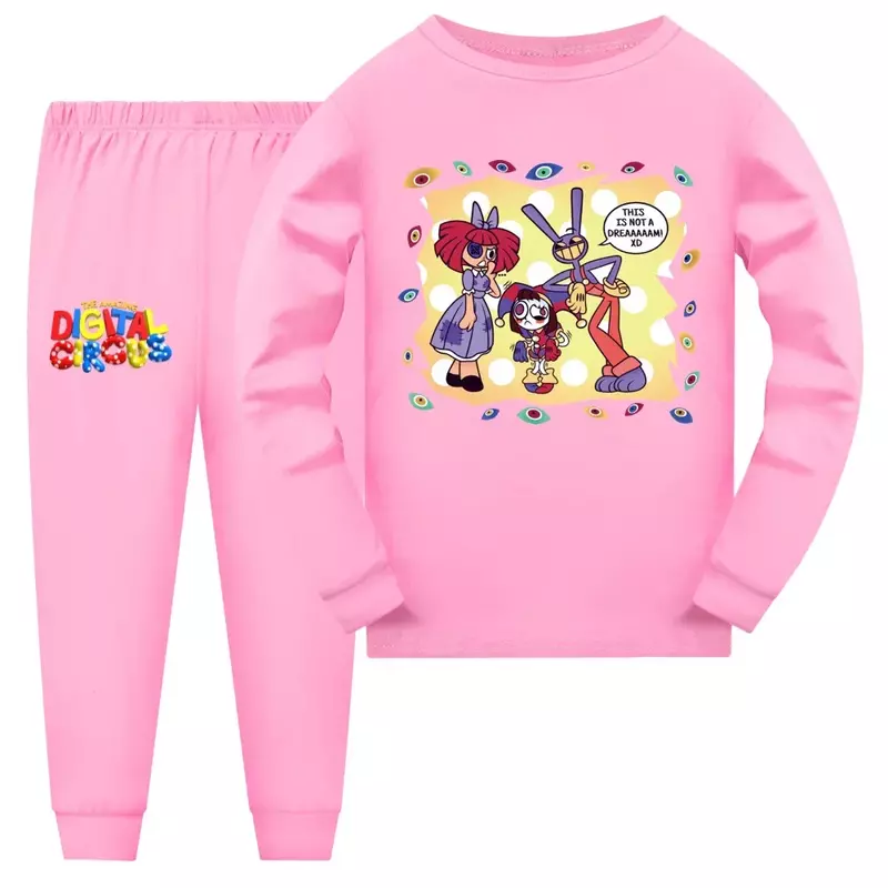 Confortável pijama de mangas compridas para meninos e meninas, novo conjunto caseiro, a incrível roupa digital de circo para crianças