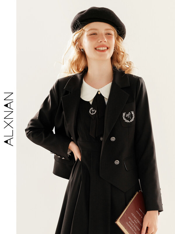 سترة نسائية مستقيمة فضفاضة من ALXNAN ، بدلة صغيرة ، معطف أسود ، سترة نسائية ، ملابس خريفية ، موضة ، TM00305 ،