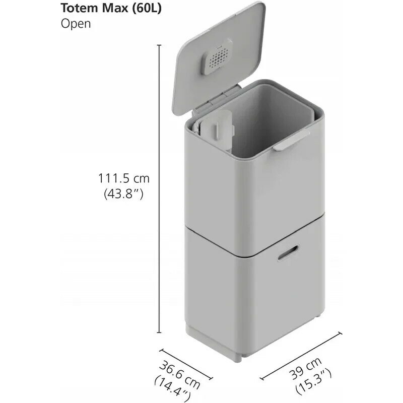 Joseph Totem-cubo de basura de cocina con filtro de olor, contenedor de residuos de alimentos extraíble, separación de residuos y reciclaje, Max 60 litros