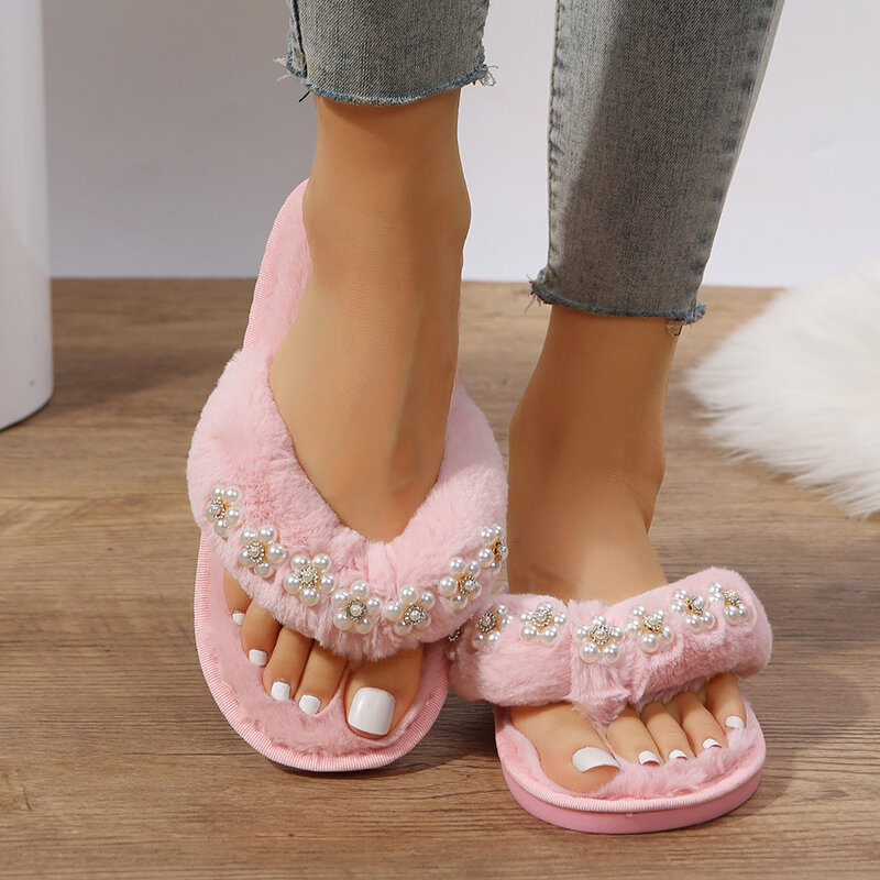 Korean Style Candy Color Fluffy Slippers Pairs of Peep Toe Shoes Home Daily Platform Plush Shoes