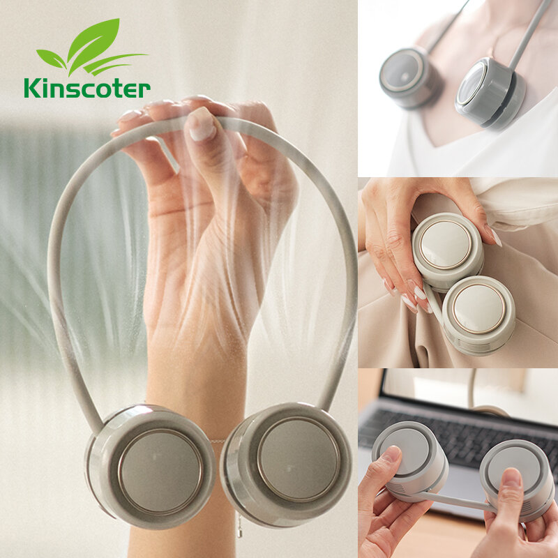 Kinscoter kipas leher Mini portabel, sirkulasi pendingin dapat diisi ulang USB 1600mah bisu olahraga neckfan luar ruangan ventillador dapat dilipat