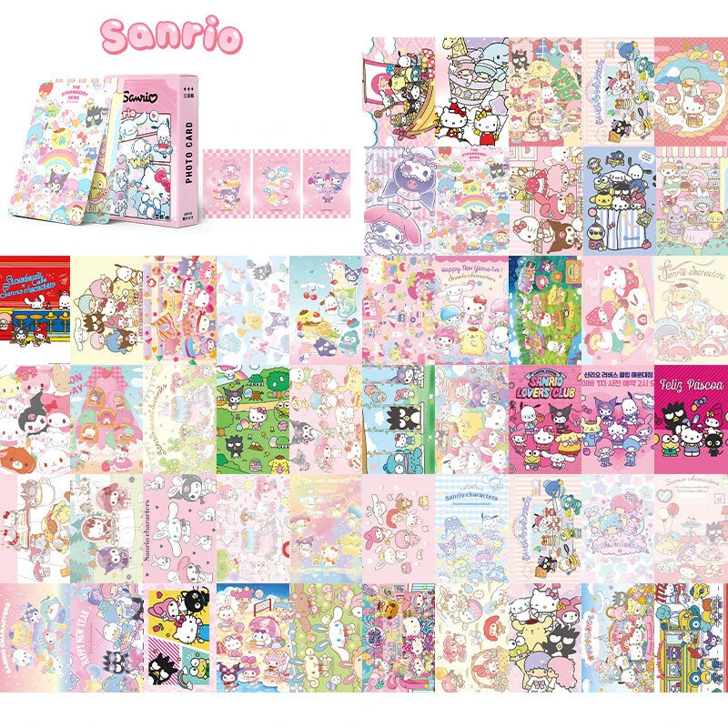 50pcs/Set Sanrio Hello Kitty My Melody Kuromi Cartoon Flash Card Anime Character Card Animation Peripherals Toy Girls Toy Card