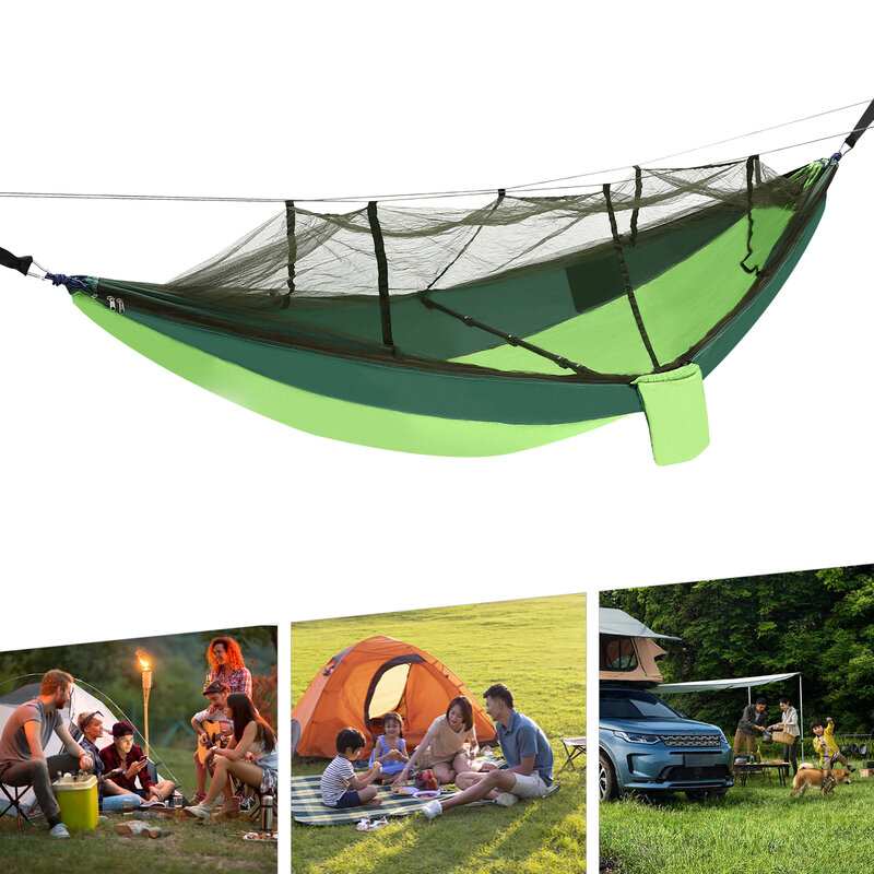 Hamacas portátiles para exteriores con mosquitera y correas para árboles, cuerda de mosquitera para acampar, senderismo y Camping