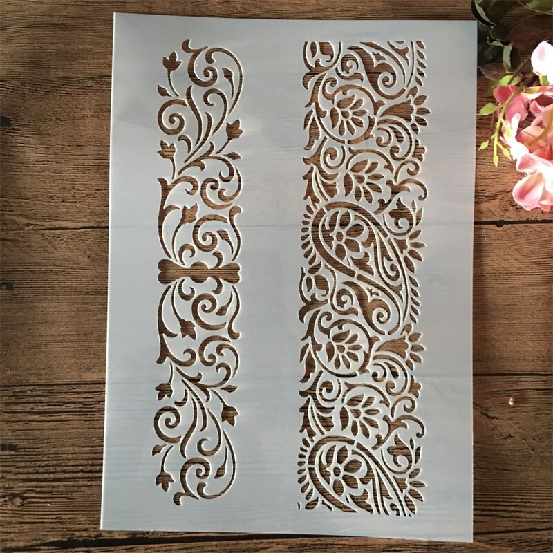 A4 29cm Edge Floral Decor Lines DIY Layering Stencils Painting Scrapbook Coloring Embossing Album Decorative Template